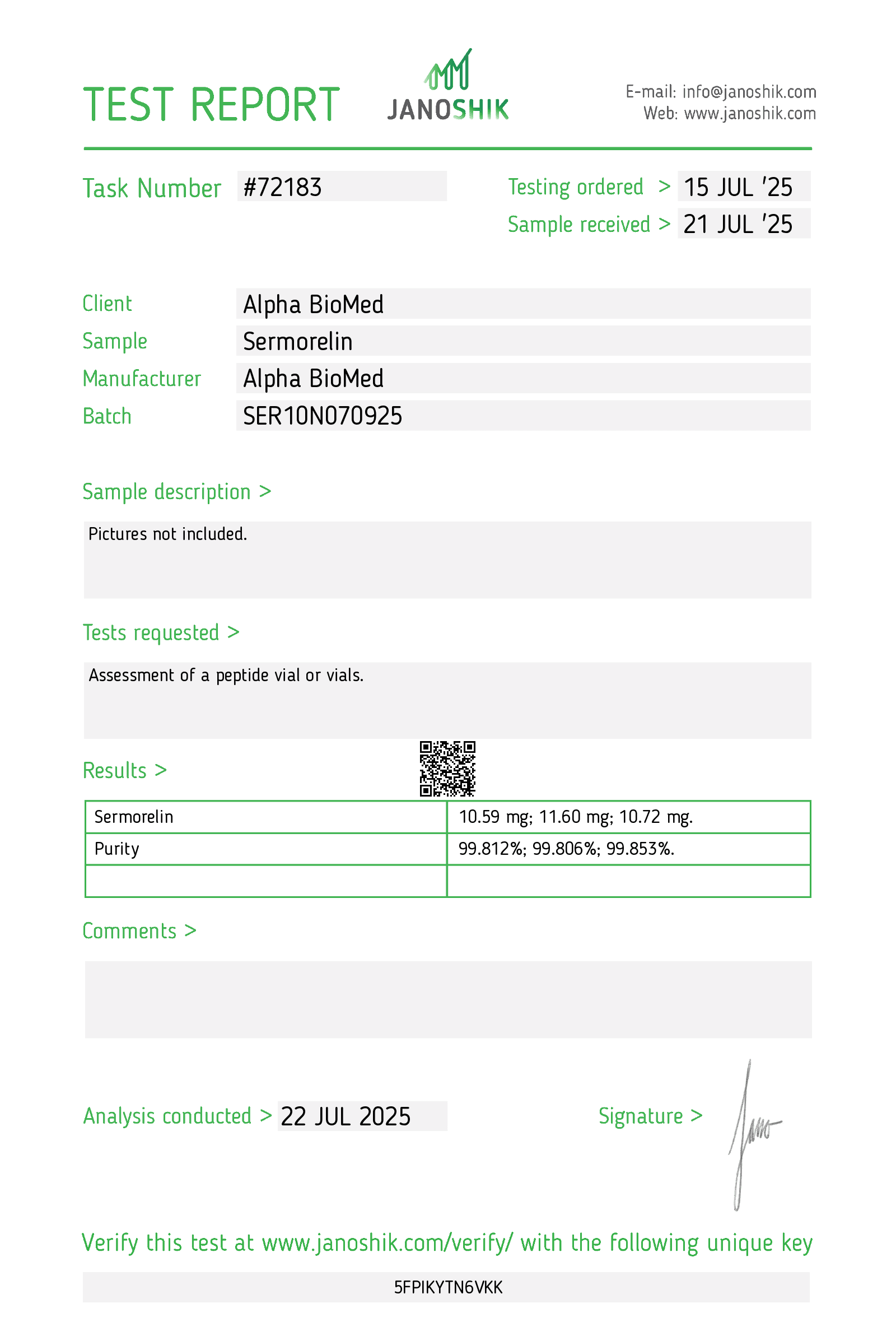 Certificate of Analysis — SRM